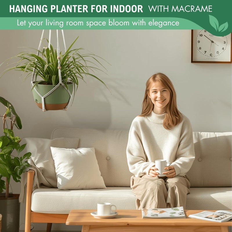 TIMOSUKI 10 Inch Hanging Planters for Indoor Plants,Set of 2 Hanging Pots for Plants with Self-Watering, Outdoor Hanging Plant Pot with Drainage and 2 Kinds of Hanging Baskets Hangers for Home Decor and Garden - Image 3